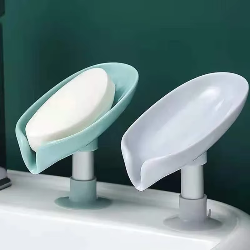 Porte-savon en forme de feuille, 1 pièce, boîte à savon, plateau à ventouse, support de séchage pour douche, conteneur d'éponge, accessoires de cuisine et de salle de bains
