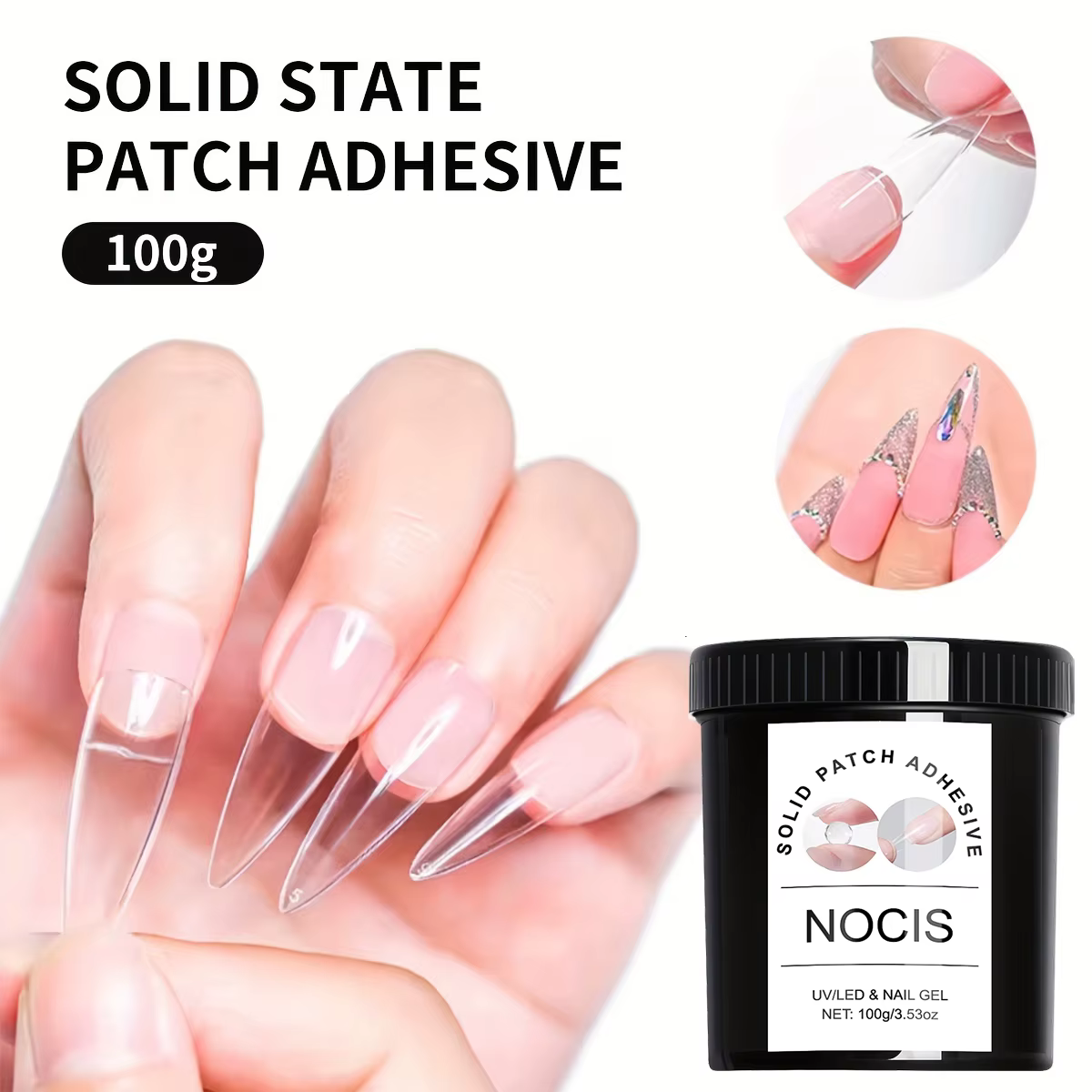 Gel adhésif solide pour ongles, 100g, colle longue durée, renforce et extension des ongles, aucun dommage aux ongles, finition brillante