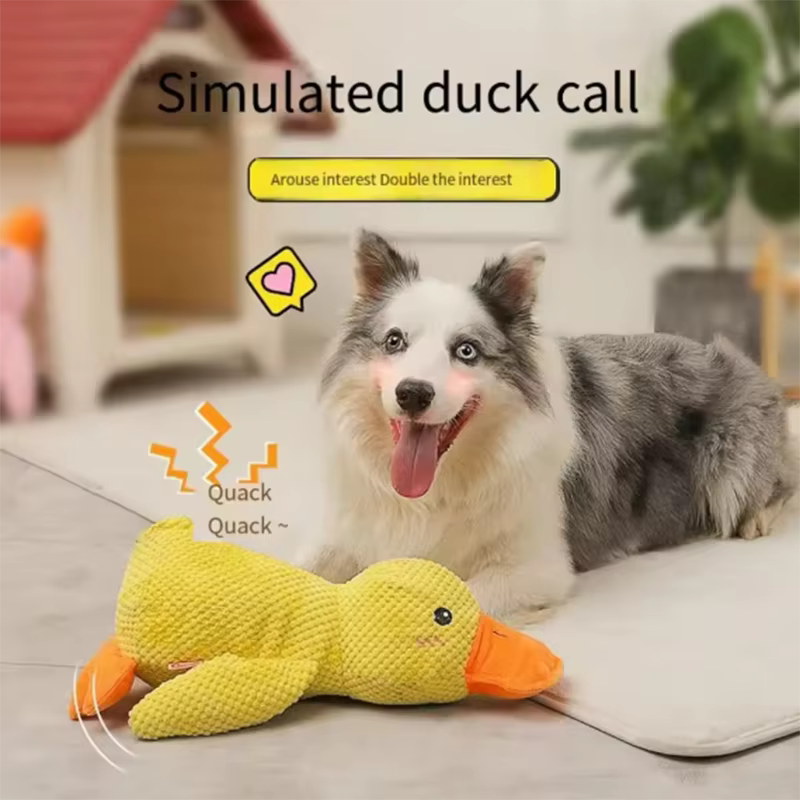 Chien endormi avec un chien câlin canard jouets pour soulager l'ennui du petit canard jaune animal de compagnie interactif en peluche poupée fournitures pour animaux de compagnie