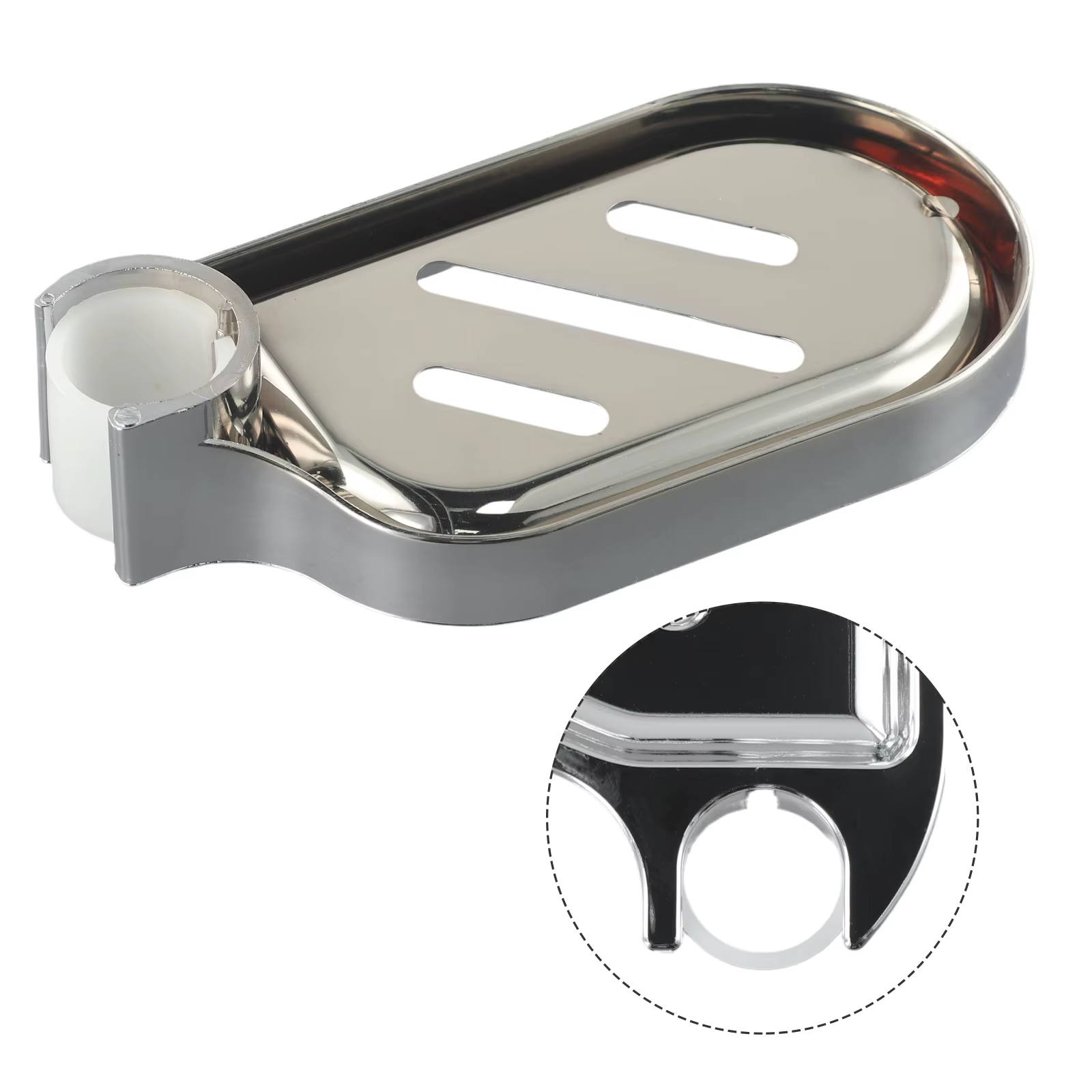 Plateau à savon de douche relevable mural avec conception de vidange creuse ABS argent chromé pour Installation de tige de salle de bain 17x8.5cm