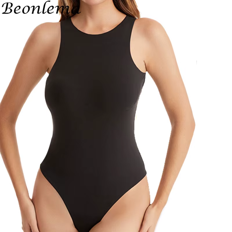 Beonlema Body Sexy femme taille formateur mince ventre contrôle corps Shaper hauts sans manche sans couture ouvert entrejambe string Shapewear