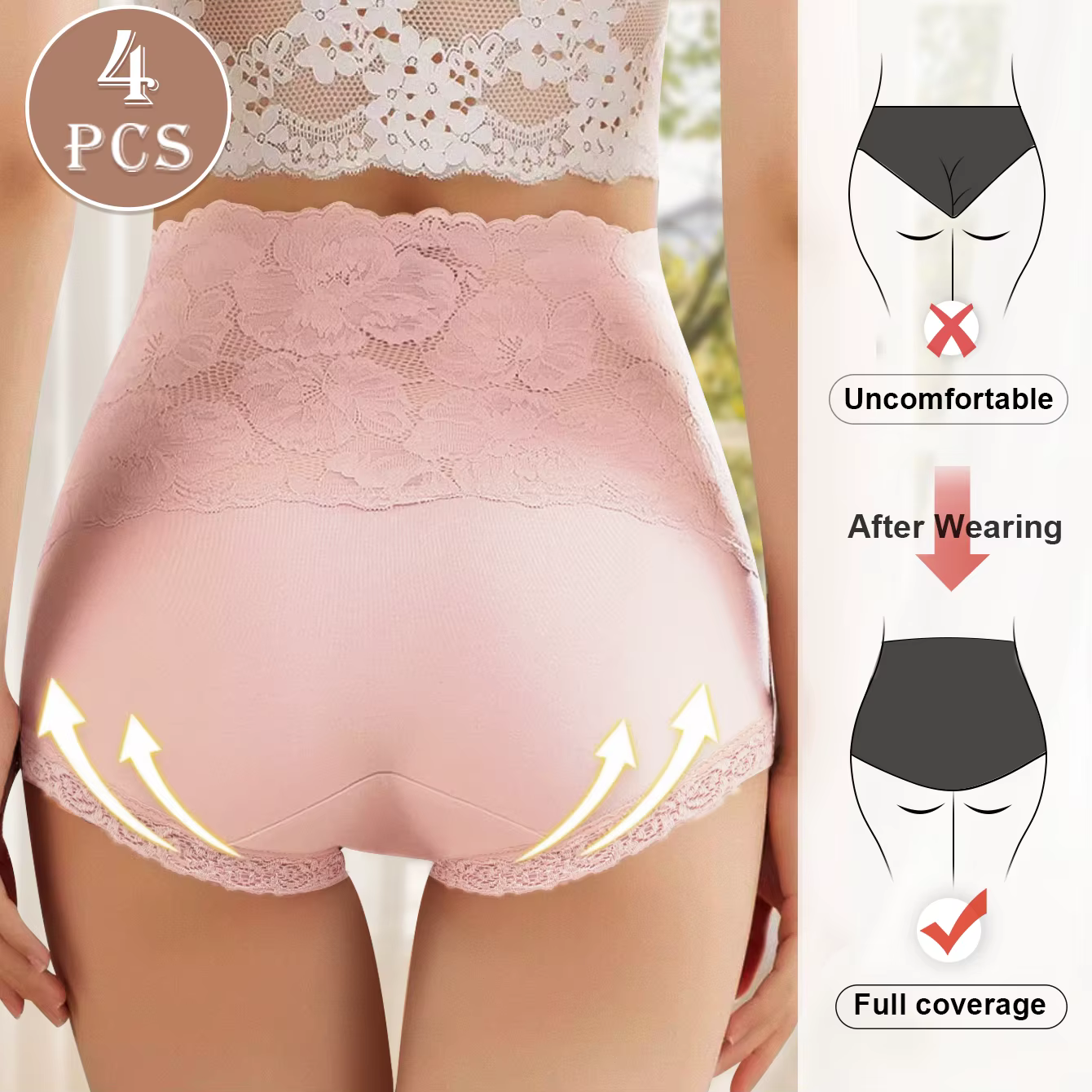 4 pièces culottes taille haute dames motif Jacquard Sexy dentelle hanche levage et mise en forme de la peau et doux confortable coton