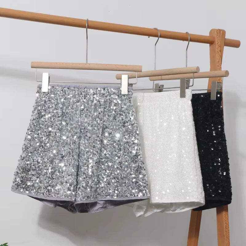 Shorts Femme à Paillettes Coupe Slim Taille Haute Sexy Y2K Streetwear Élégant pour Soirées et Été