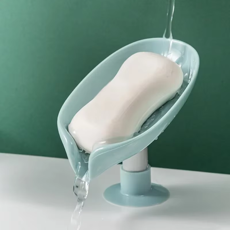 Porte-savon en forme de feuille, 1 pièce, boîte à savon, plateau à ventouse, support de séchage pour douche, conteneur d'éponge, accessoires de cuisine et de salle de bains