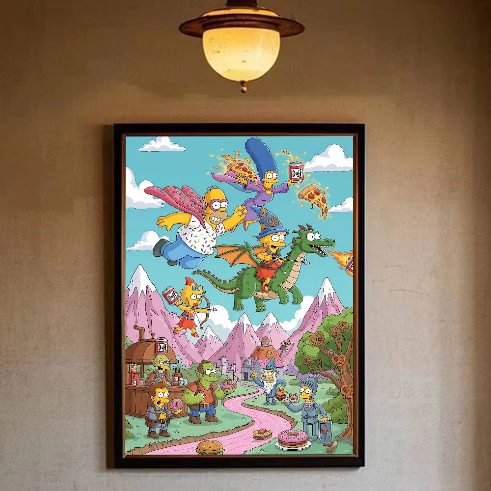 Affiche d'anime vintage The Simpsons, décoration murale pour bureau, salon, décoration unique pour la maison, image décorative