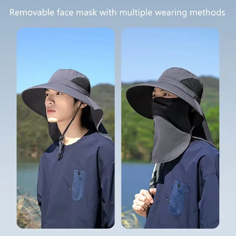 Chapeaux de soleil d'été pour hommes et femmes, protection UV, casquette de pêche, chasse en plein air, randonnée, camping, visière, chapeau E27, rabat de cou, chapeau de poisson Suffolk