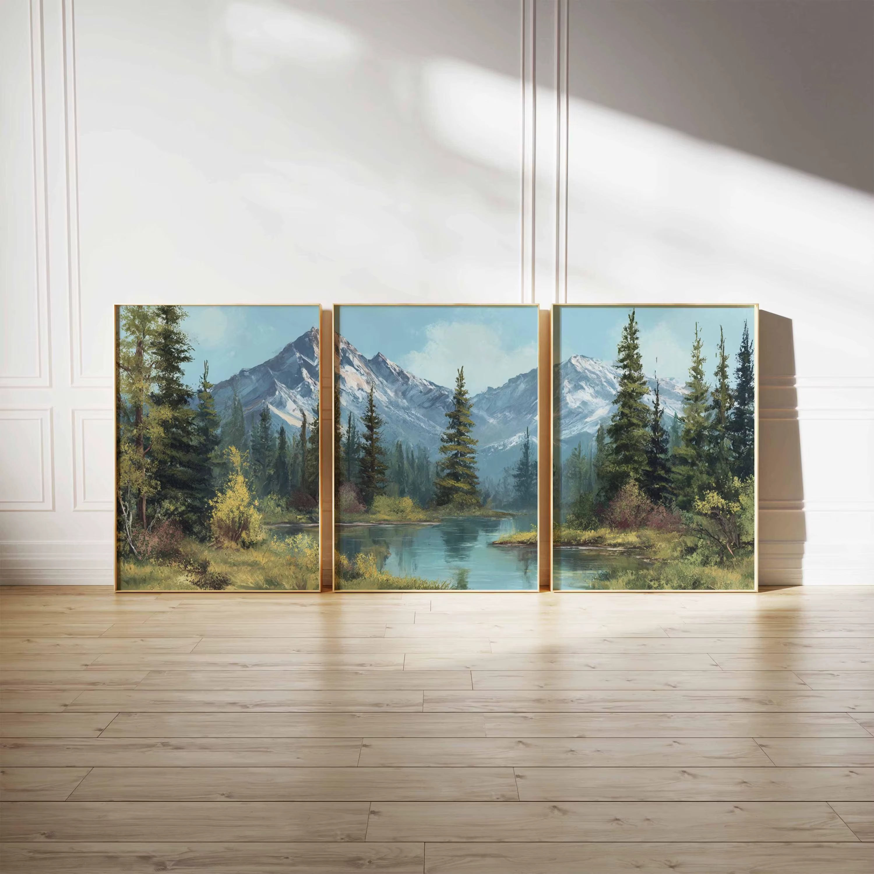 Ensemble d'affiches Montagne et Lac (3 pièces) - Paysage forestier, peinture murale, impression sur toile, affiche artistique, décoration pour la maison et le salon