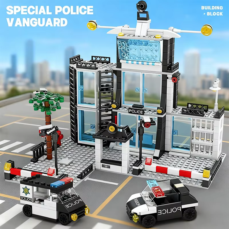 Ensemble de blocs de construction de la station de police de la ville, voiture SWAT, hélicoptère, blocs de construction de la ville, jouet pour enfants, garçons, cadeau de Noël