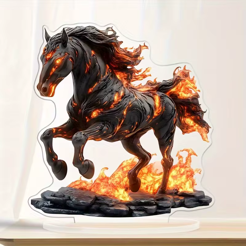 Statue de cheval en acrylique de style bohème - Décoration artistique de bureau, symbole de richesse et de prospérité, cadeaux du Nouvel An, plat 2D