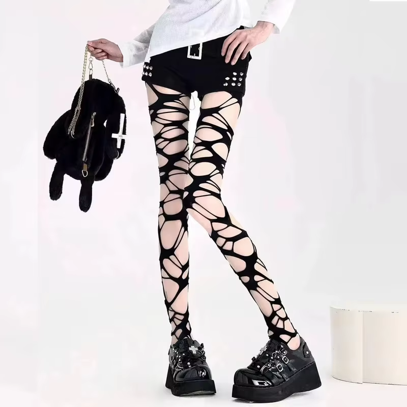 Collants résille noirs déchirés pour femme