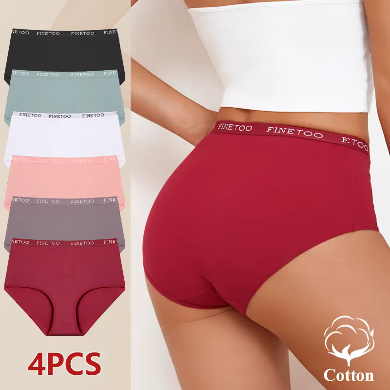 4 pièces S-XXL coton taille haute caleçons femmes sans couture