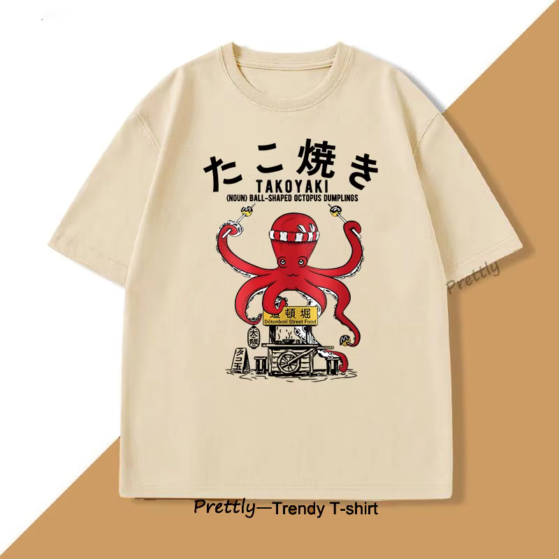 Japonais Takoyaki T-Shirt boules de poulpe T-Shirt rue alimentaire amant graphique t-shirts Anime coton haut ample surdimensionné vêtements haut