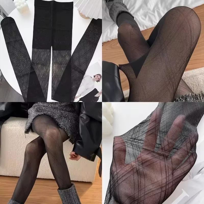Collants soyeux à carreaux argyle noirs pour femmes, leggings à motifs vintage, collants Harajuku pour dames, bas résille, sexy, Y2K