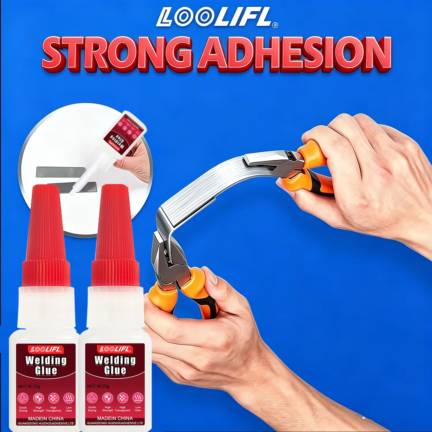LOOLIFL Colle instantanée super forte universelle, colle de soudage puissante à haute viscosité pour métal, verre, bois, adhésif DIY, outil à séchage rapide