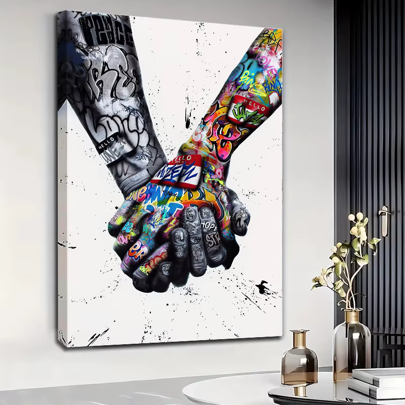 Affiche de toile de graffiti de couples d'amour tenant les mains, impressions d'art de mur de toile abstraite, oeuvre moderne pour le salon, décor à la maison