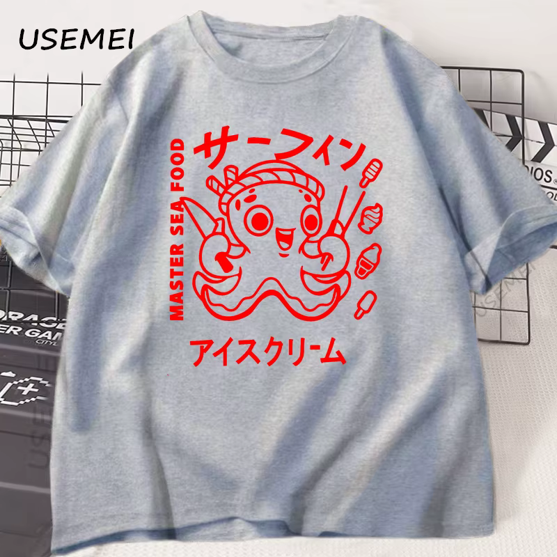 T-shirt manches courtes homme et femme, humoristique et Vintage, en coton doux, unisexe, avec imprimé graphique de poulpe japonais, Y2k