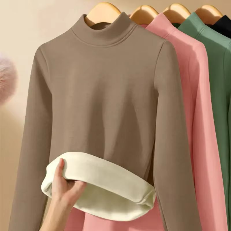 Femmes épaissir demi col roulé bas chemise Double face