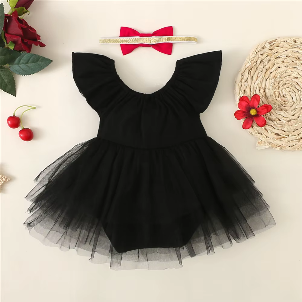 Body d'été pour bébé de 0 à 18 mois, robe + nœud en gaze fine, à la mode, adapté aux vêtements de tir pleine lune