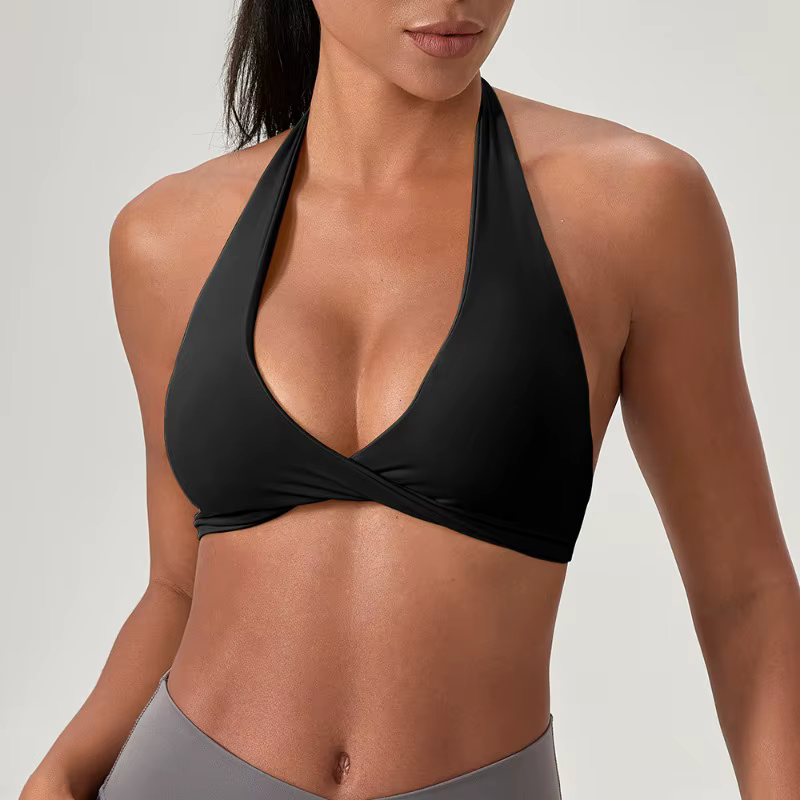 Soutien-gorge de sport de Yoga pour femmes, col licou, Design élégant au dos, soutien-gorge de gymnastique Sexy pour la course, le Fitness