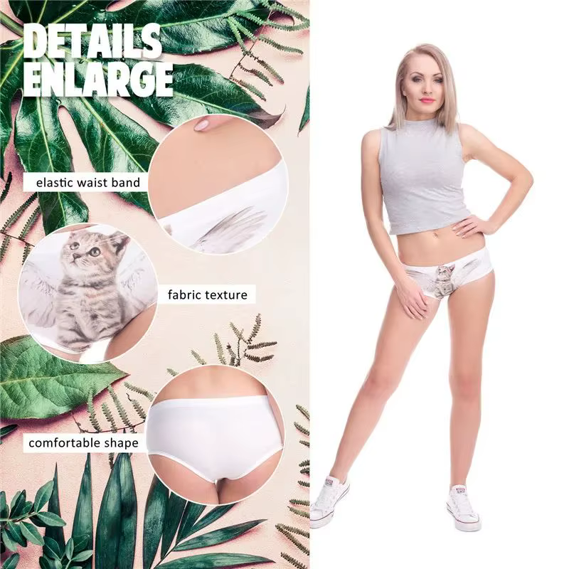 Culotte femme sans couture imprimé Angel Cat 3D – Slip push-up et string de dessin animé mignon