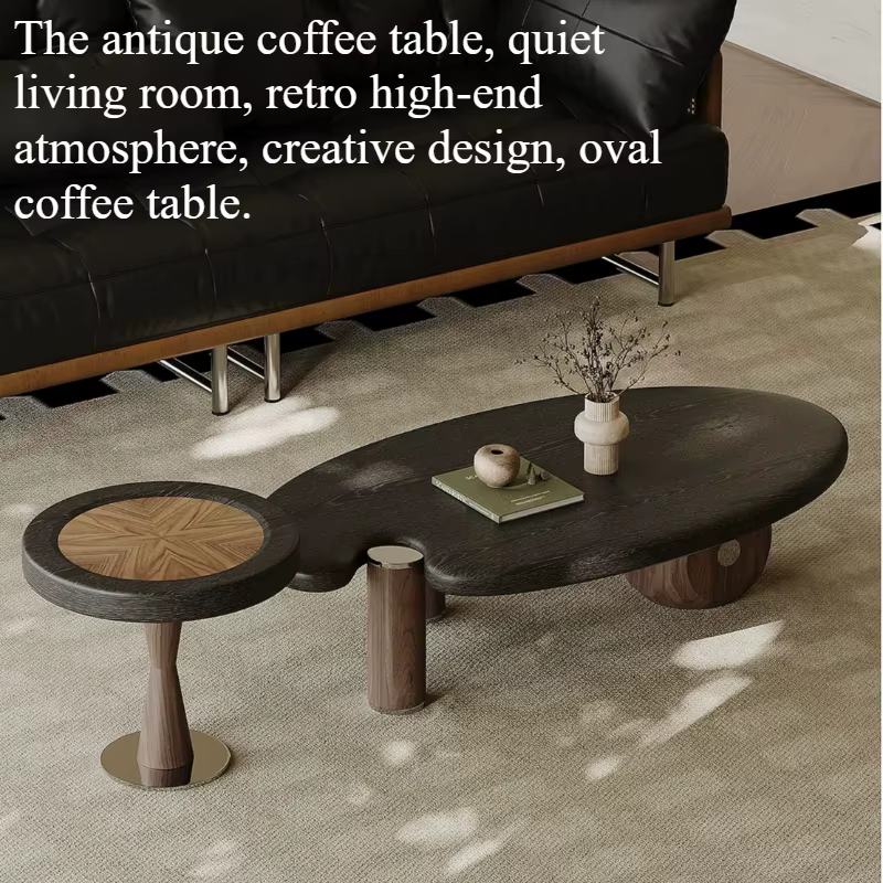 Table basse ronde de salle à manger, table de salon, table d'appoint, table basse gain de place, table basse artistique, table basse en bois, mobilier de style Mid-Century