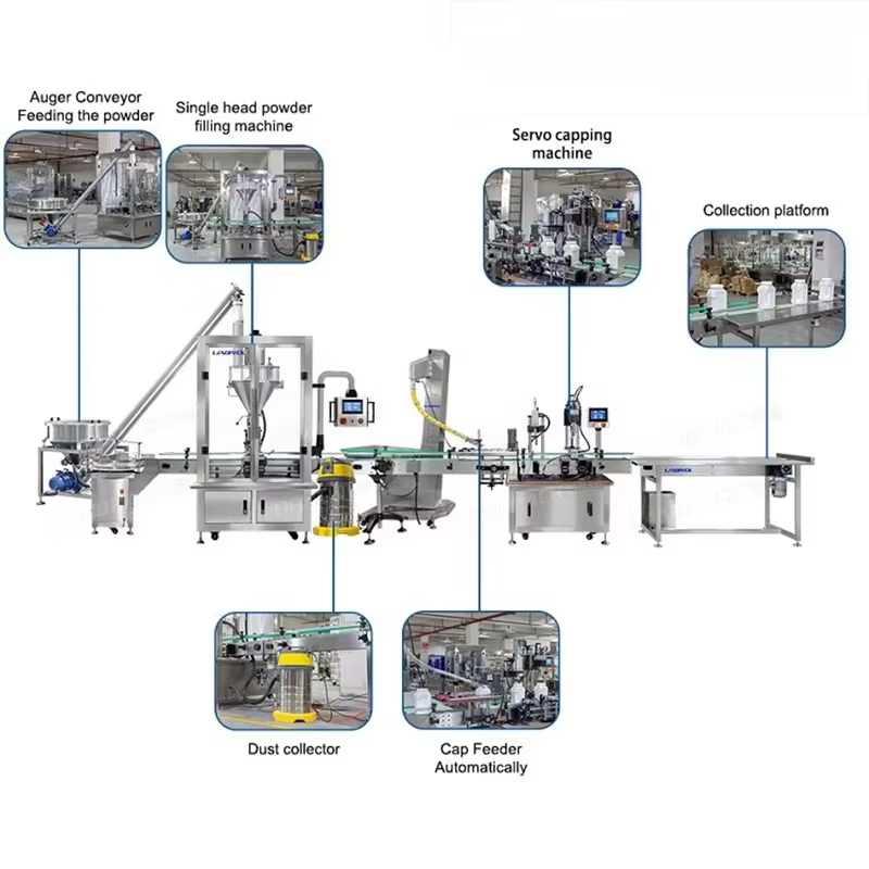 Machine de remplissage et de scellage de pots pour protéines de lactosérum, talc et poudre d'herbes, capacité 50 kg, 3 kg