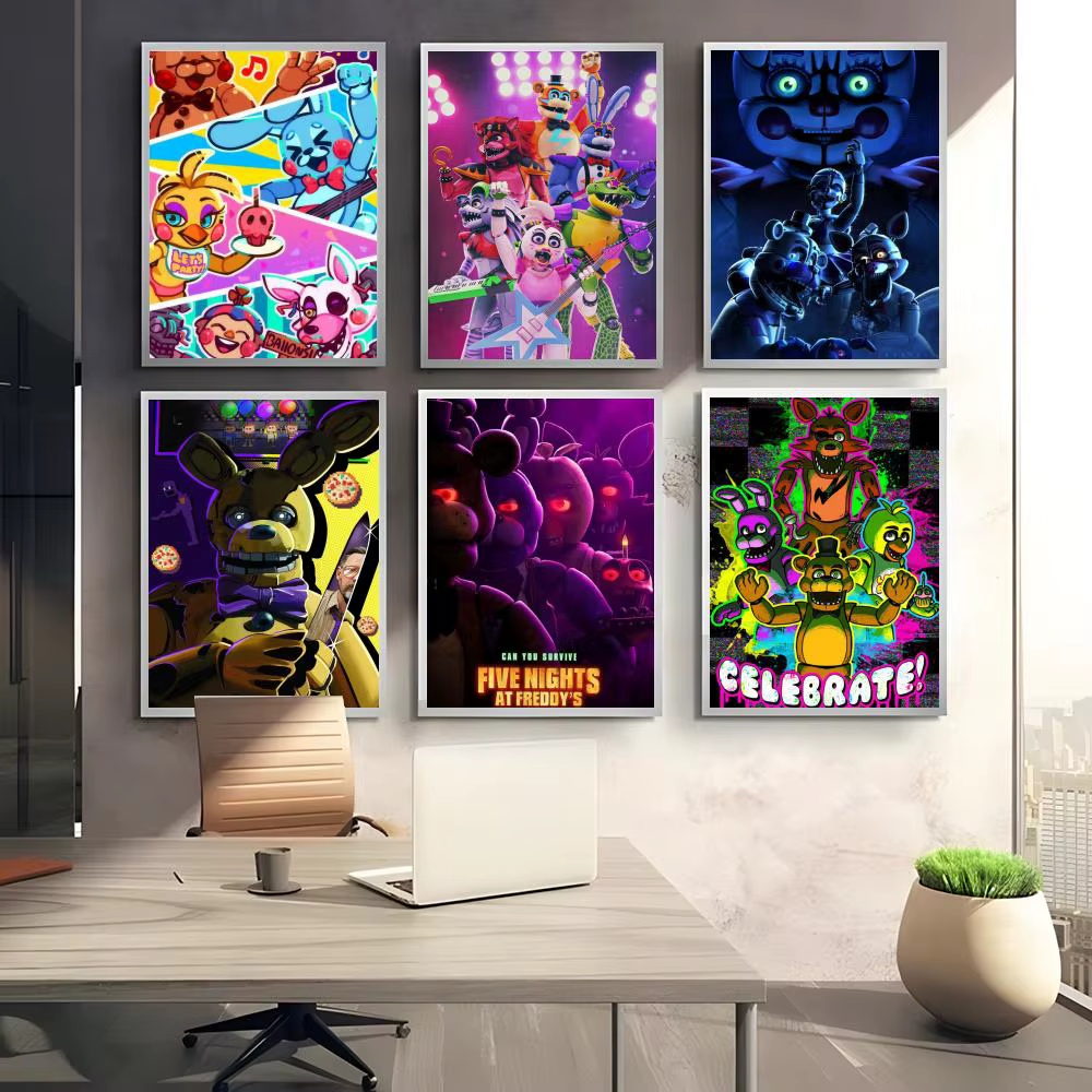 Affiche de jeu Five N-Nights At Freddys, autocollant parfait, art auto-adhésif conçu pour les espaces de bureau, la salle à manger et la maison