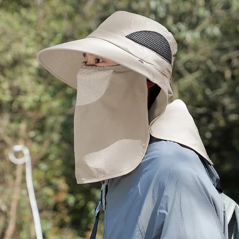 Chapeaux de soleil d'été pour hommes et femmes, protection UV, casquette de pêche, chasse en plein air, randonnée, camping, visière, chapeau E27, rabat de cou, chapeau de poisson Suffolk