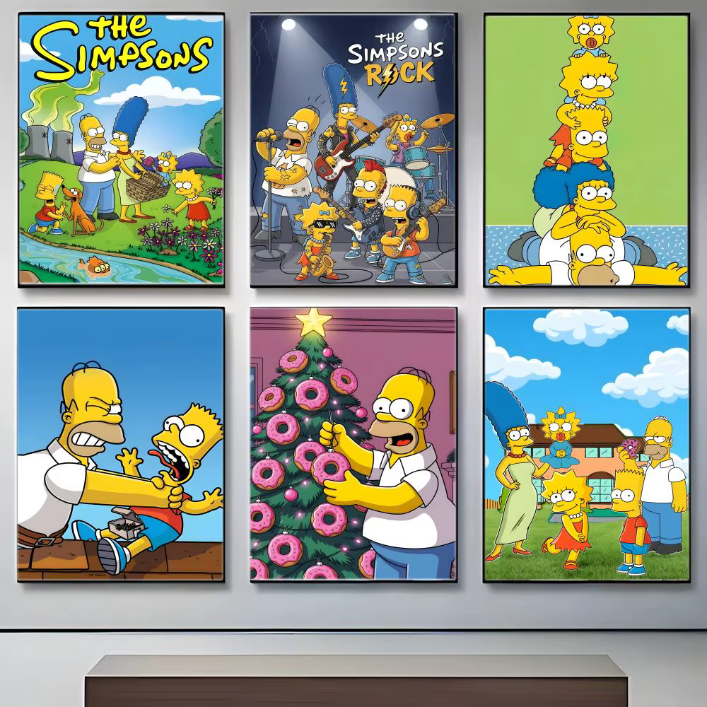 Affiche autocollante de dessin animé classique T-The S-Simpsons, autocollant en papier imperméable, décoration murale pour café, bar, chambre