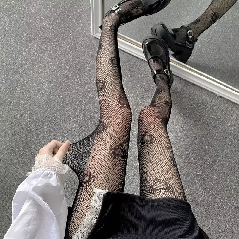 Coeur maille fille collants bas blanc résille collants femme pour femmes été Legging bas