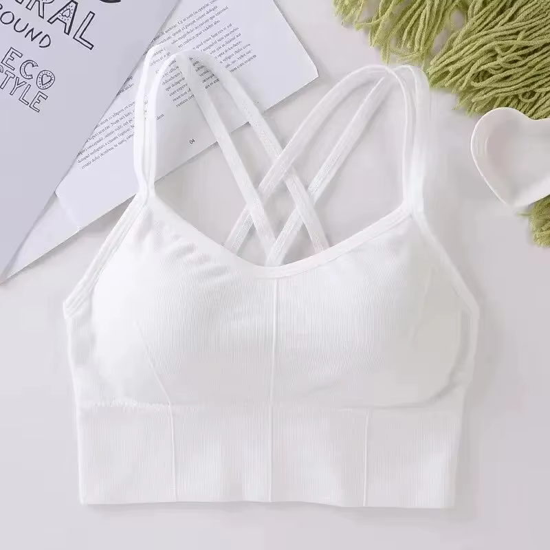 Soutien-gorge de sport sexy pour femme, dos croisé, push-up, respirant, doux, couleur unie, pour la course et le yoga