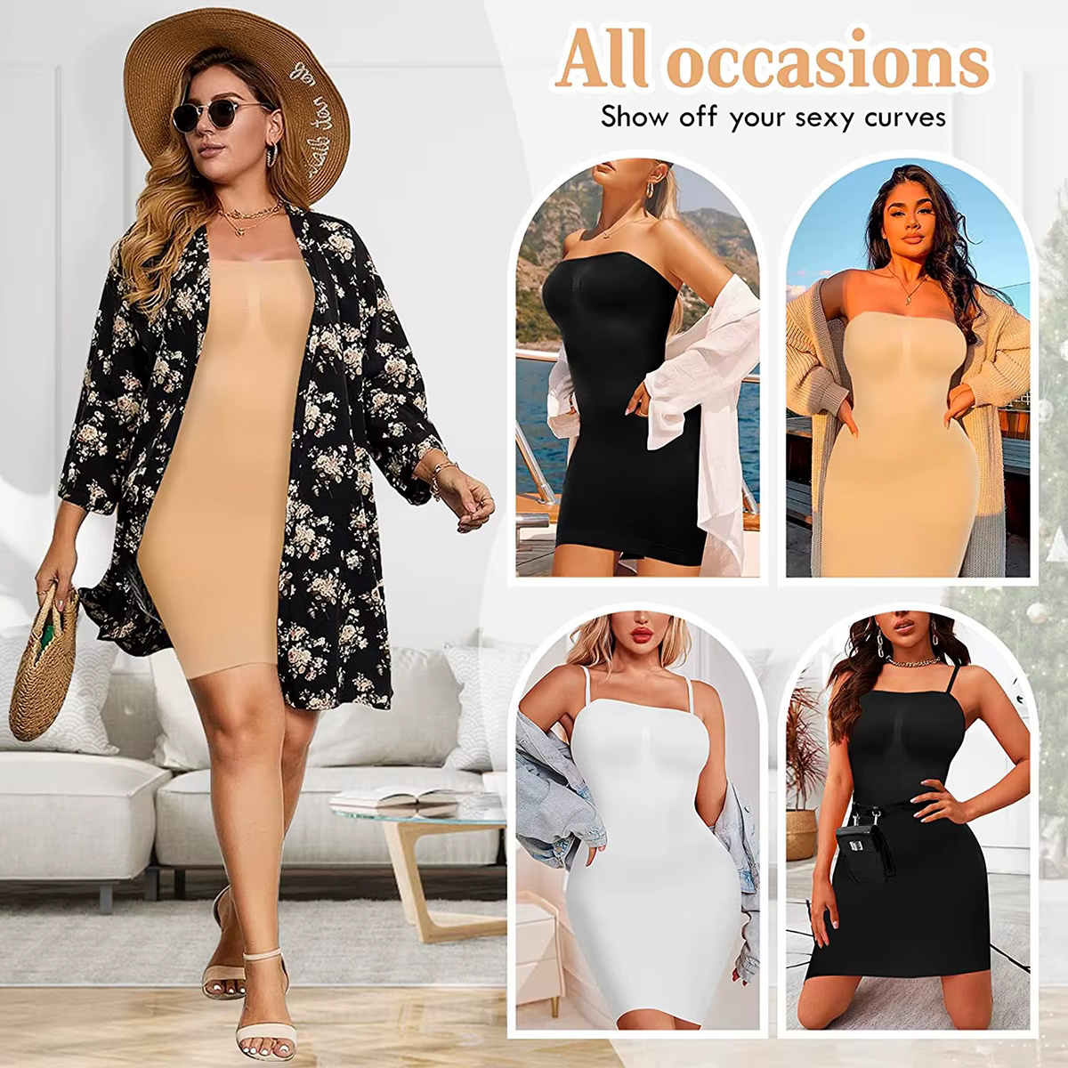 Sous-robe gainante sans bretelles pour femme