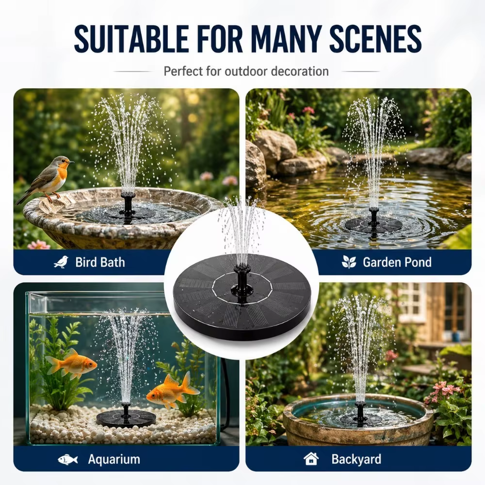 Pompe à eau solaire avec 6 buses, fontaine d'extérieur pour bain d'oiseaux, jardin, étang, piscine, décoration d'aquarium