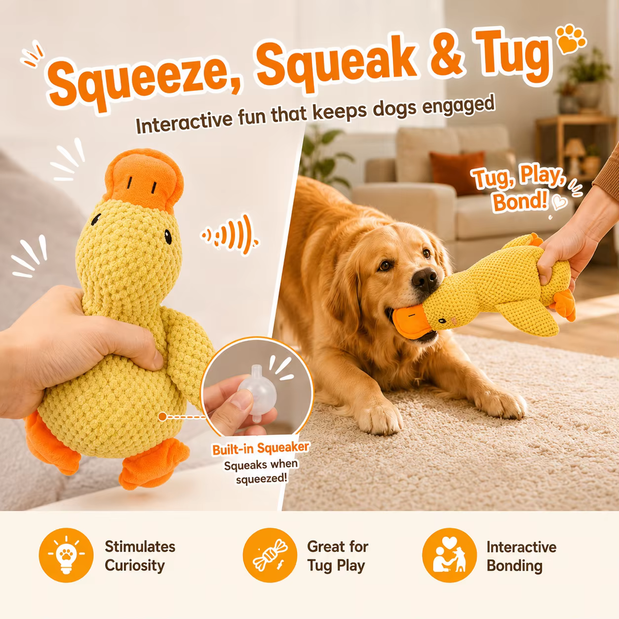 Jouet en peluche pour chien, canard endormi avec son, peluche interactive pour animaux de compagnie, résistant aux morsures, pour la mastication, pour chiot et chat, soulage l'ennui, produit pour anim
