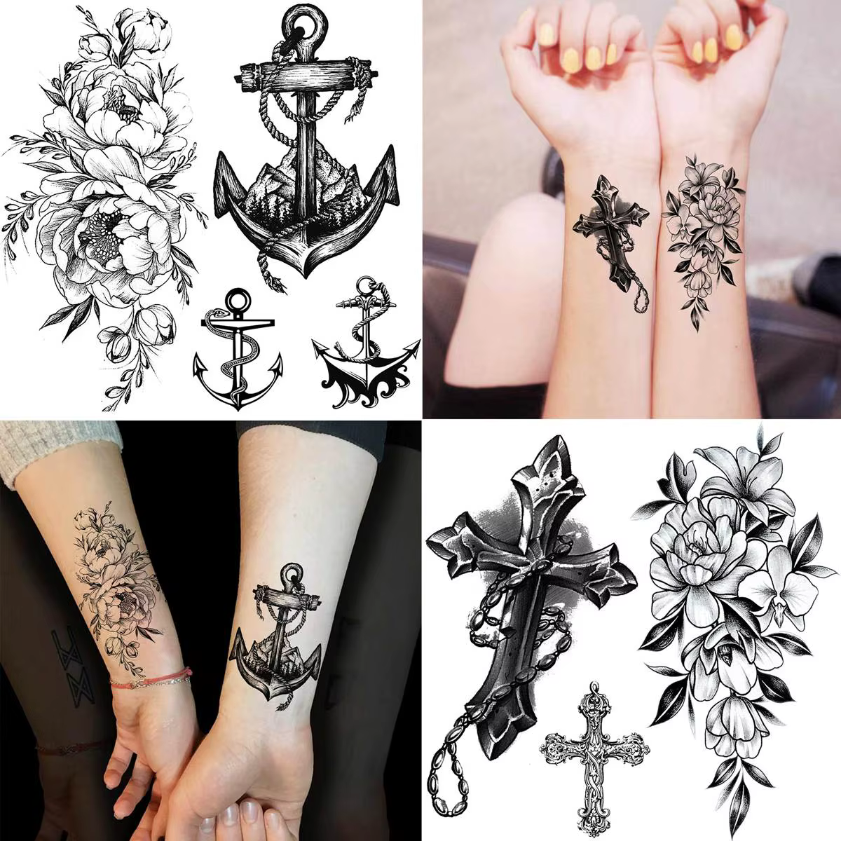 52 feuilles de tatouages temporaires crâne noir pour hommes femmes bras cou tatouages pâte fausse petite fleur serpent de montagne animaux tatouages 3D