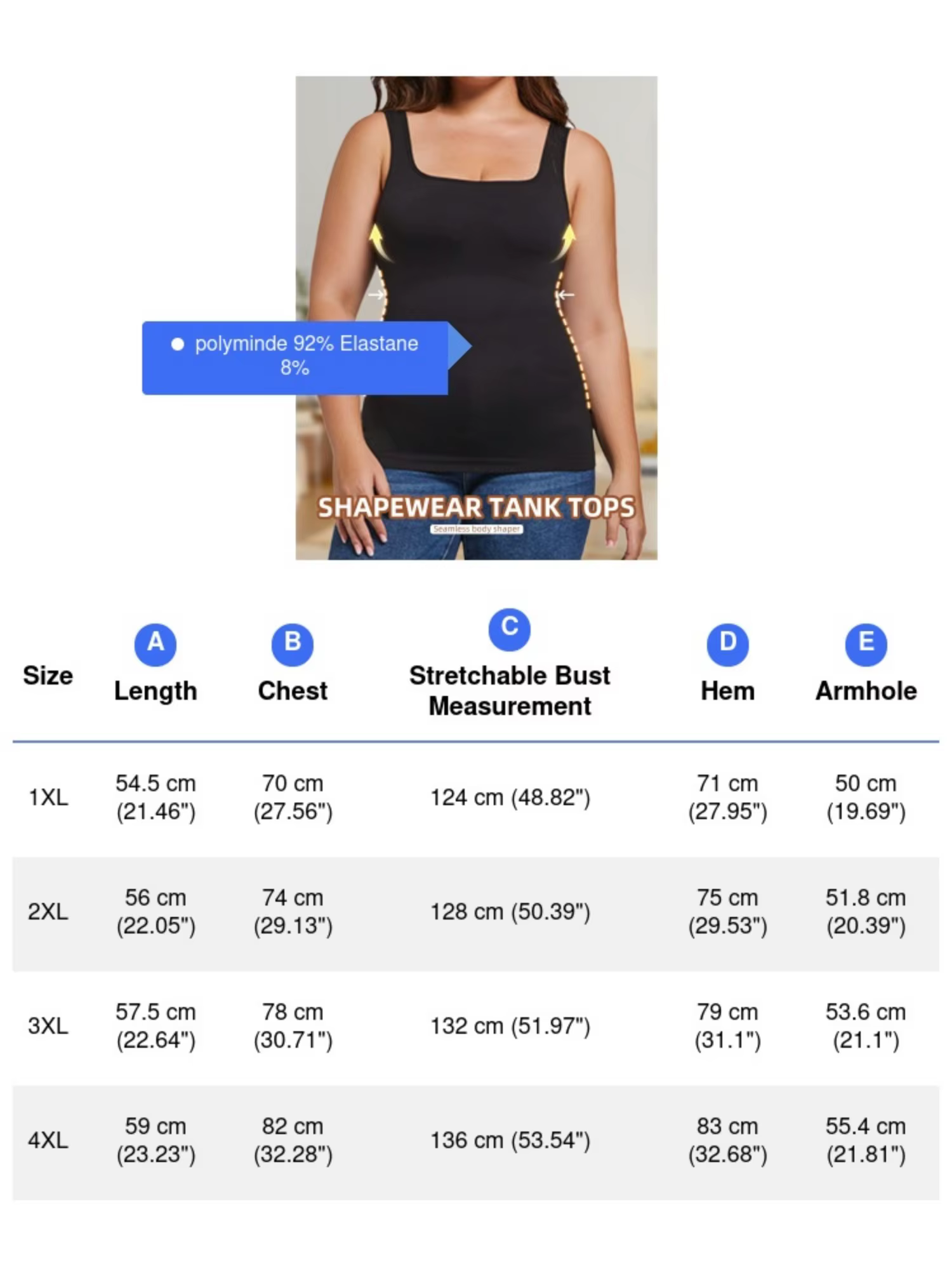 Hauts façonnants pour femmes grande taille