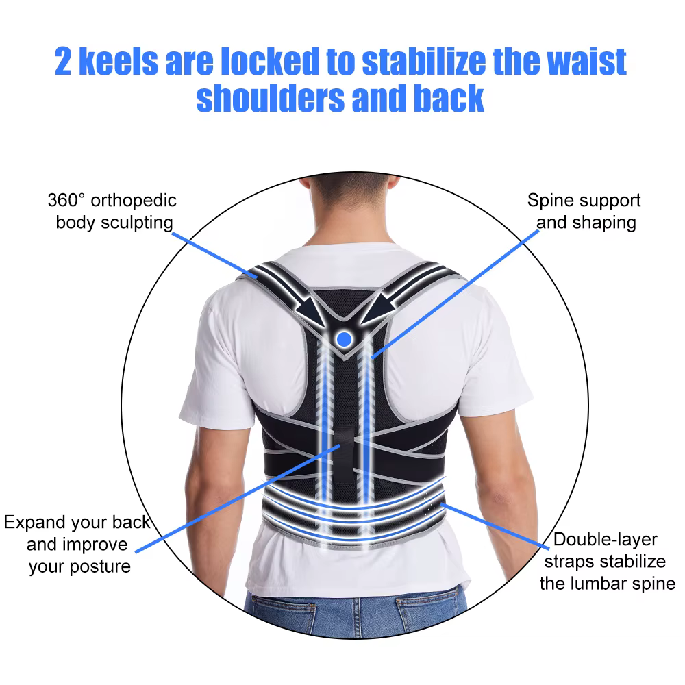 Correcteur de posture pour hommes et femmes – Attelle dorsale réglable pour les douleurs supérieures et inférieures du