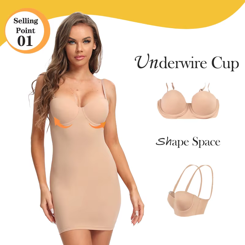 Minceur pleine longueur Shapewear glisse nue droite Tube robe corps Shaper femmes maigre sous les robes à armatures tasse noir