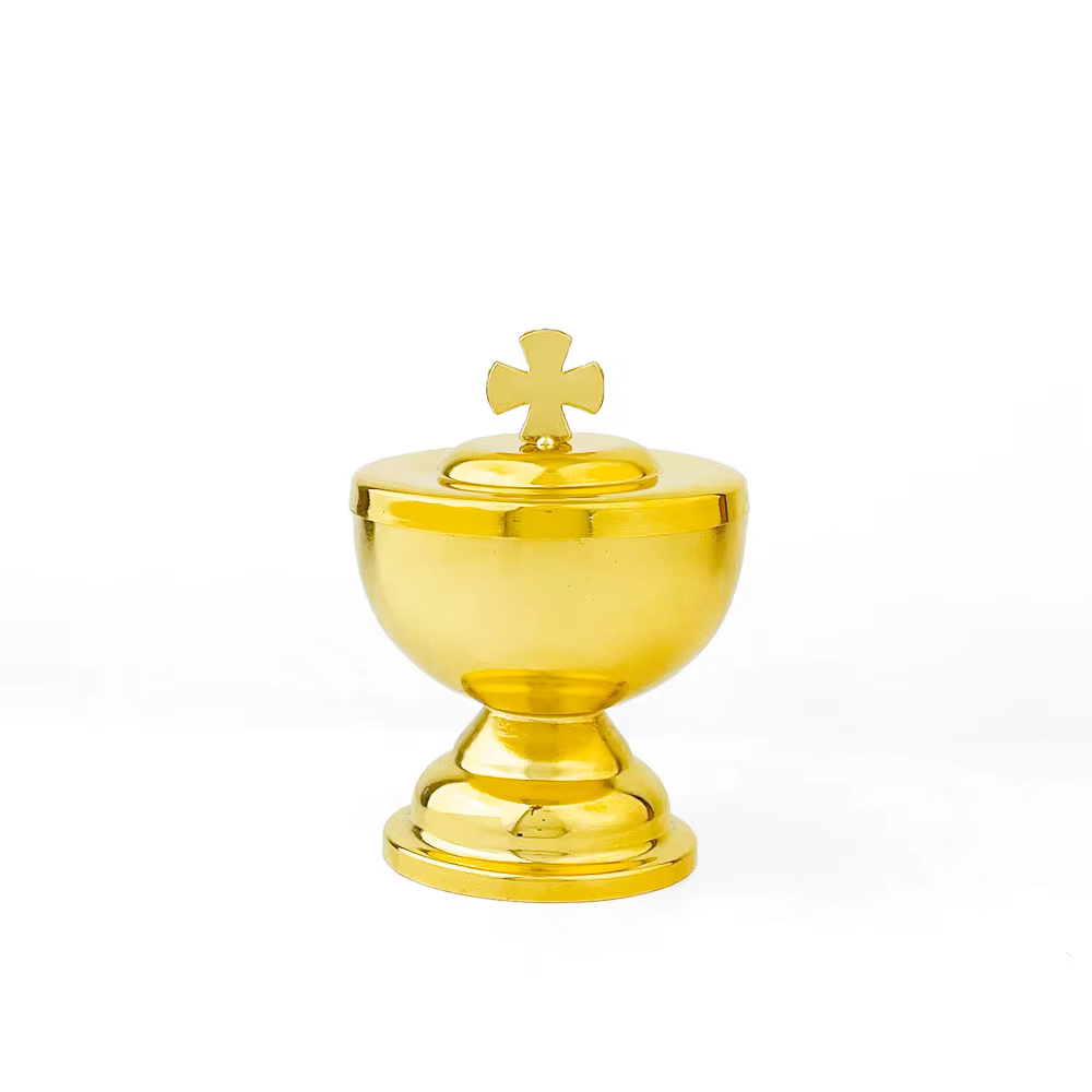 HTISOK Bouteille d'eau bénite Bouteille d'huile bénite Boîte de décoration d'église Fournitures de masse religieuse Fournitures de culte plaquées or Bouteille d'eau bénite