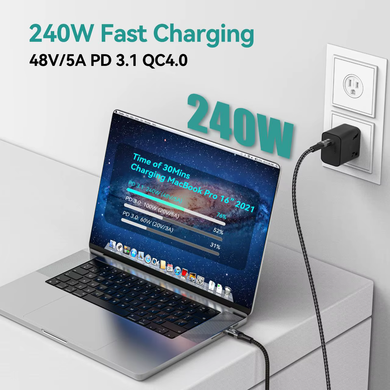 Câble USB 5 80Gbps 240W 8K 60Hz pour Thunderbolt 5 Type C charge rapide Thunderbolt3 USB 5.0 câble de transfert de données USB C à C