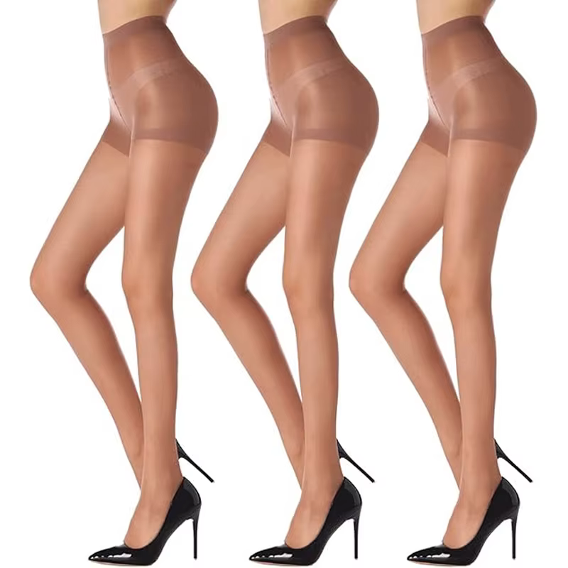 3 paires de collants 20D pour femmes avec haut de contrôle et orteils renforcés