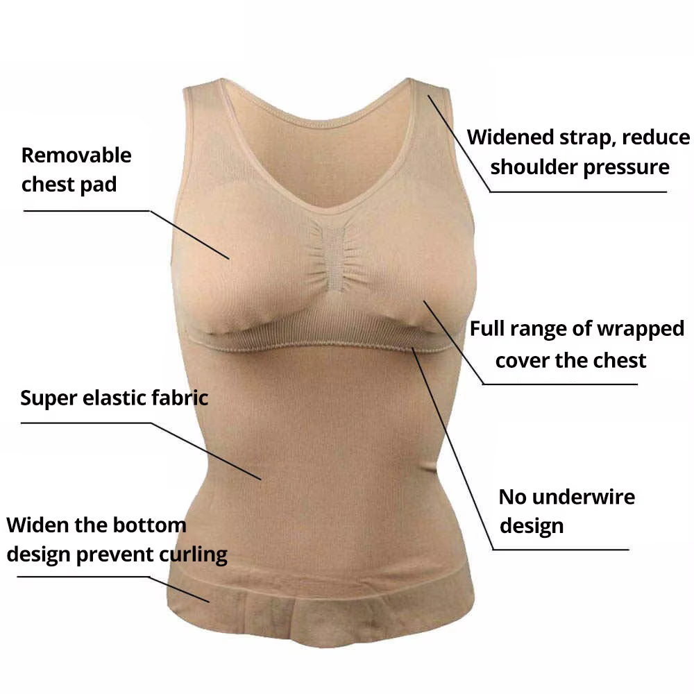 Femmes corps Shaper avec soutien-gorge intégré minceur débardeurs amovible rembourré sous-vêtements