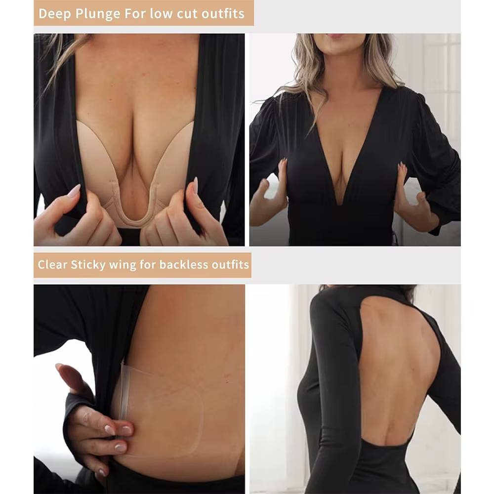 Soutien-gorge adhésif push-up sans bretelles à décolleté plongeant pour femme