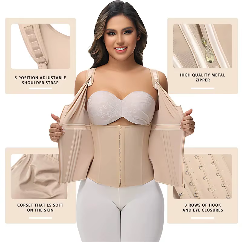 Shapewear femmes colombien Fajas taille formateur ventre contrôle gilet corps Shaper 17 os en acier 3 rangées crochets fermeture éclair sangle réglable
