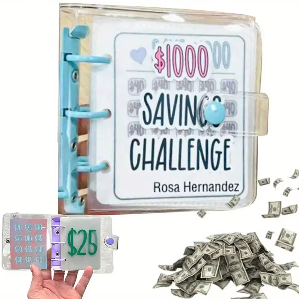 Pochette à monnaie pour défi d'épargne, 1000 mini-enveloppes pour argent liquide, classeur de budget en PVC étanche, classeur de défis d'épargne, carnet à feuilles mobiles