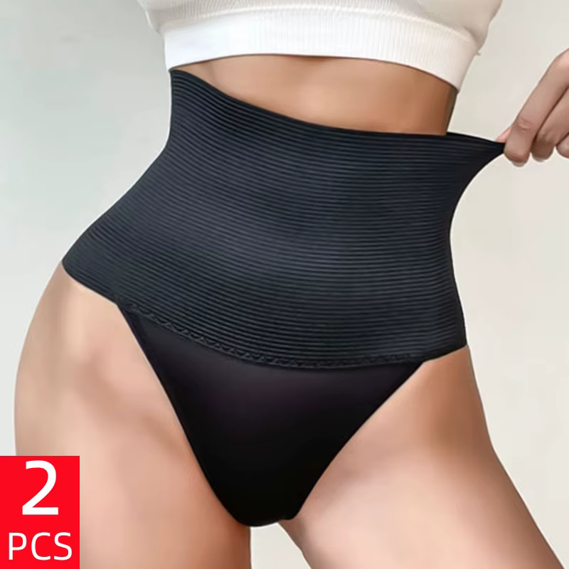 Lot de 2 Culottes Gainantes Taille Haute Sans Coutures Confortables pour Femme – Sous-vêtements Sculptants Élastiques et Strings Amincissants