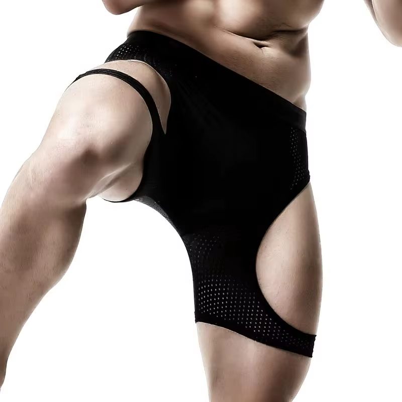 Slip de sport pour hommes, fitness, soie glacée, entraînement fin, séchage rapide, course à pied, jambe allongée, anti-usure, pantalon boxer à entrejambe non-usure