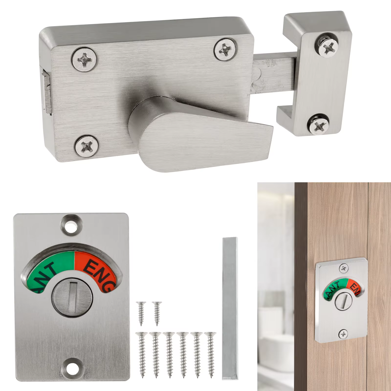 Indicateur de serrure de porte, serrure de salle de bains de toilette, loquet chromé vacant/ engagé, indicateur de boulon mort, toilettes publiques, partie de confidentialité