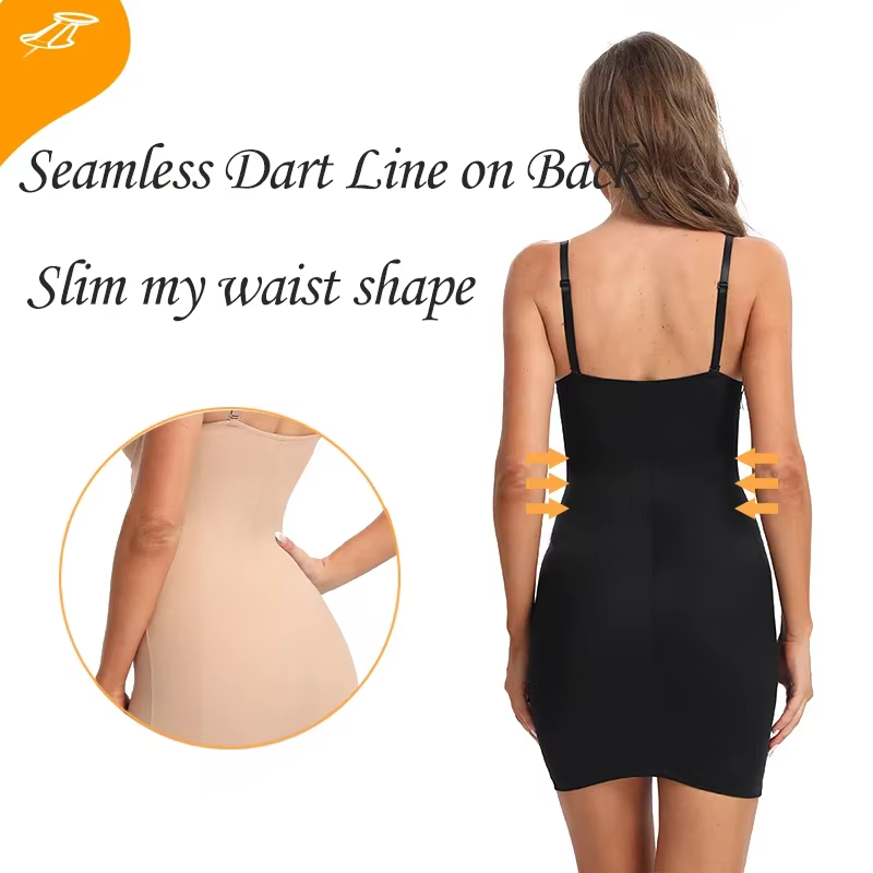 Minceur pleine longueur Shapewear glisse nue droite Tube robe corps Shaper femmes maigre sous les robes à armatures tasse noir