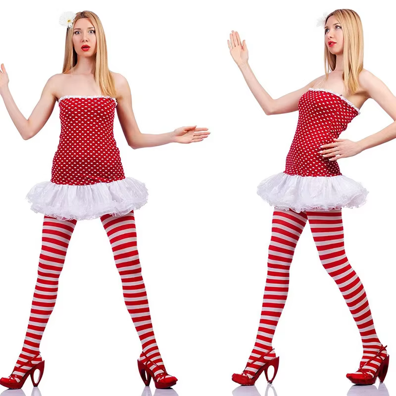 Collants rayés rouge noir pour femmes